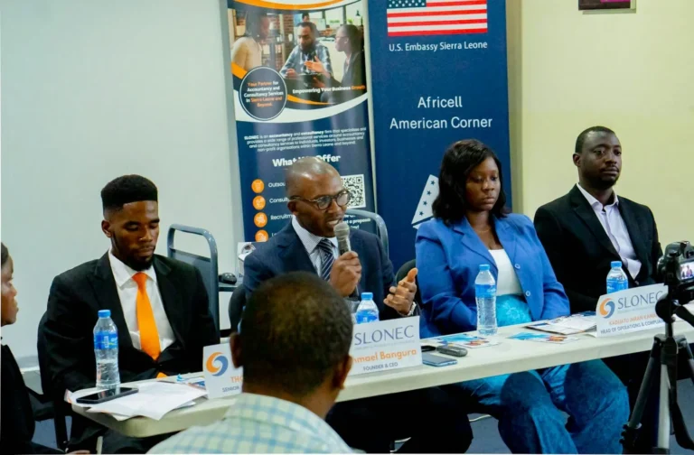 Panel at the SLONEC press conference on innovation and collaboration, Freetown