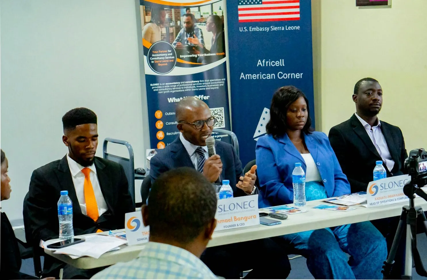 Panel at the SLONEC press conference on innovation and collaboration, Freetown