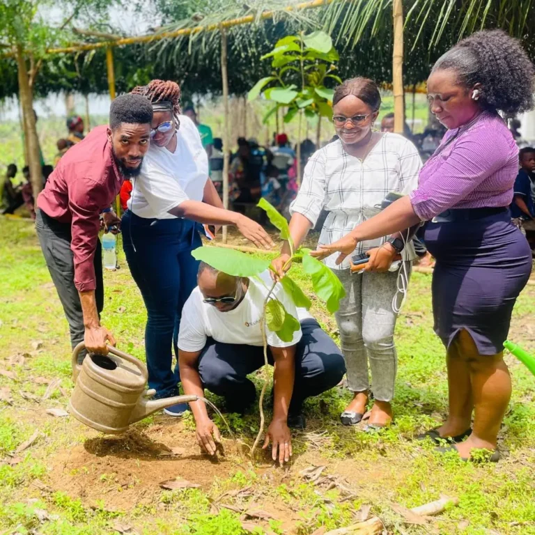 SLONEC and Rokel Commercial Bank staff planting a tree for Greening Sierra Leone