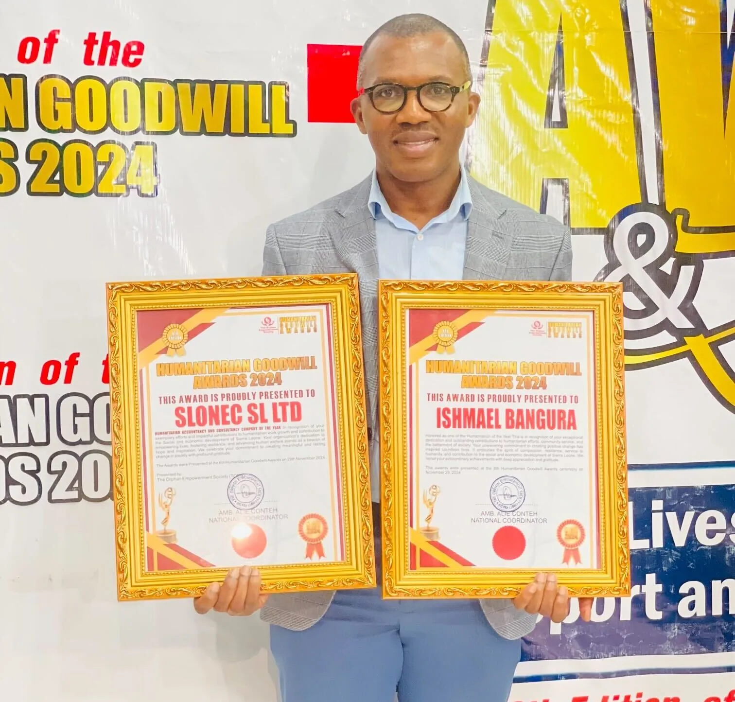 SLONEC's Humanitarian Goodwill Awards 2024 certificates