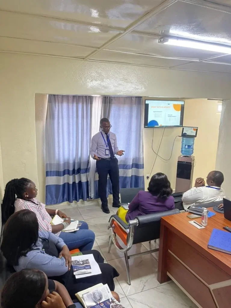 Business leaders taking part in a SLONEC workshop at the SLONEC office in Freetown