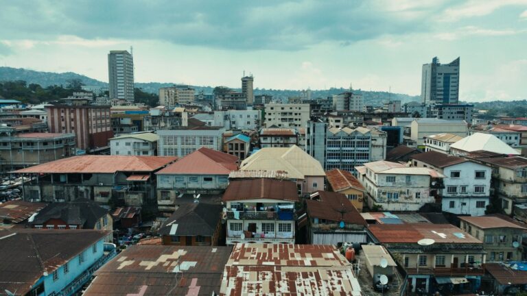 Freetown city centre and hills, Sierra Leone