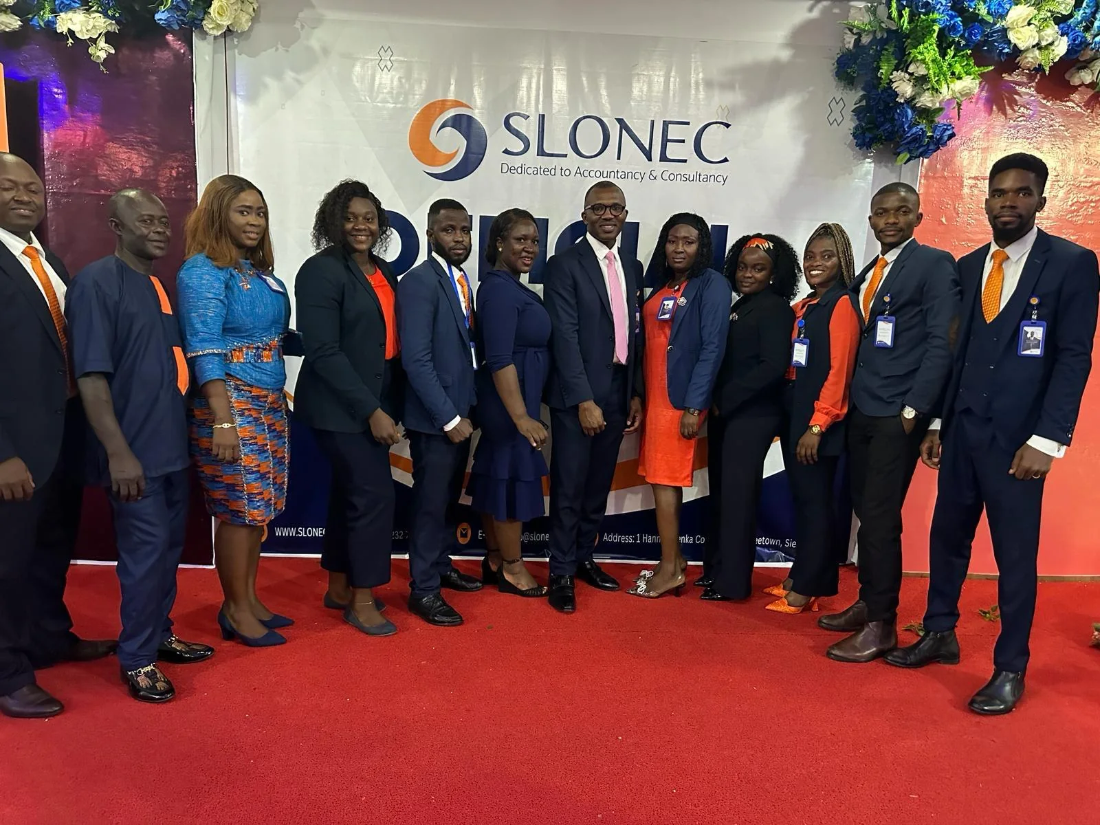 The SLONEC team on the red carpet at SLONEC's official launch at the Bintumani Hotel, Freetown