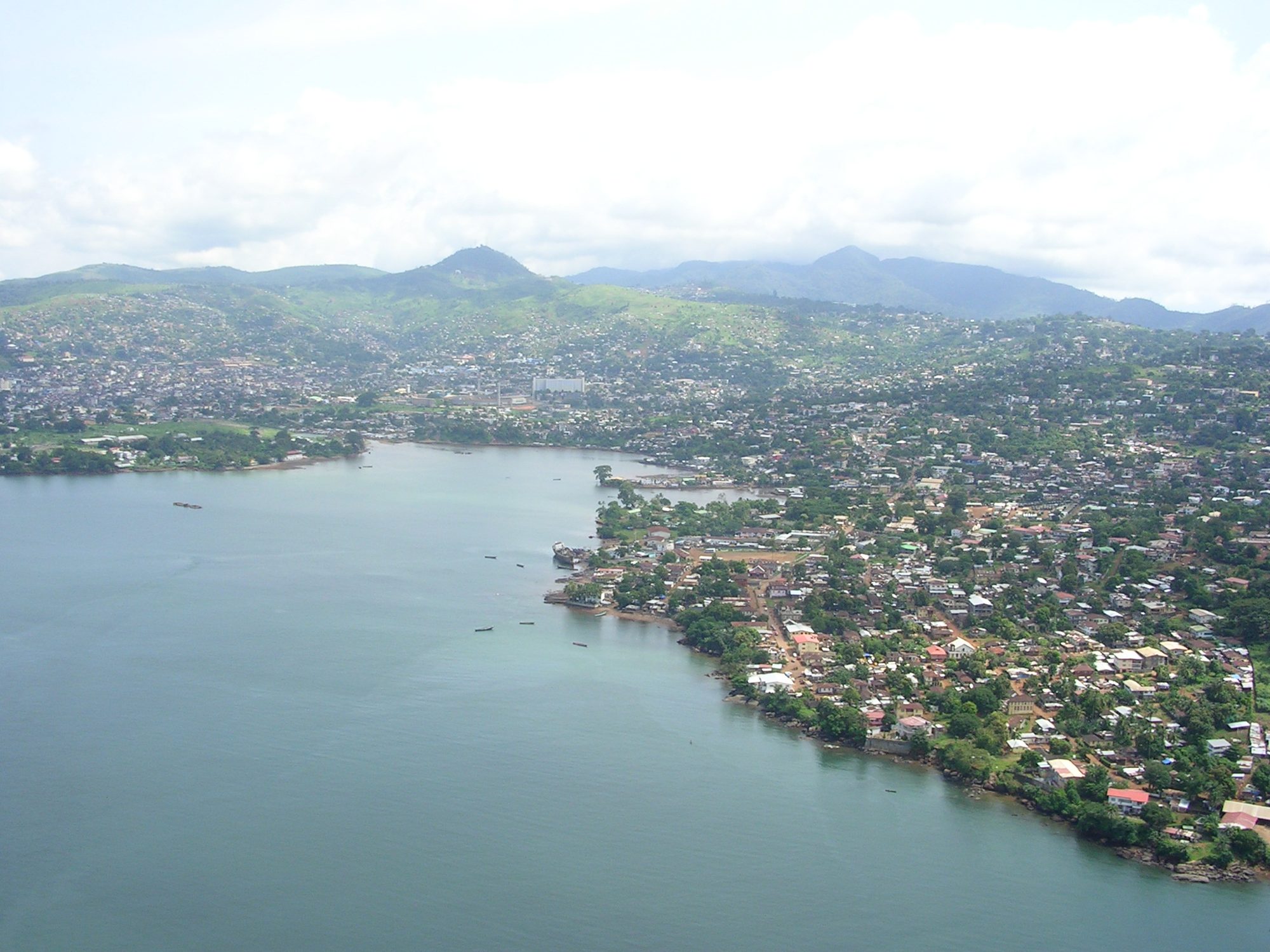 Aerial view of Freetown and the Sierra Leone River estuary