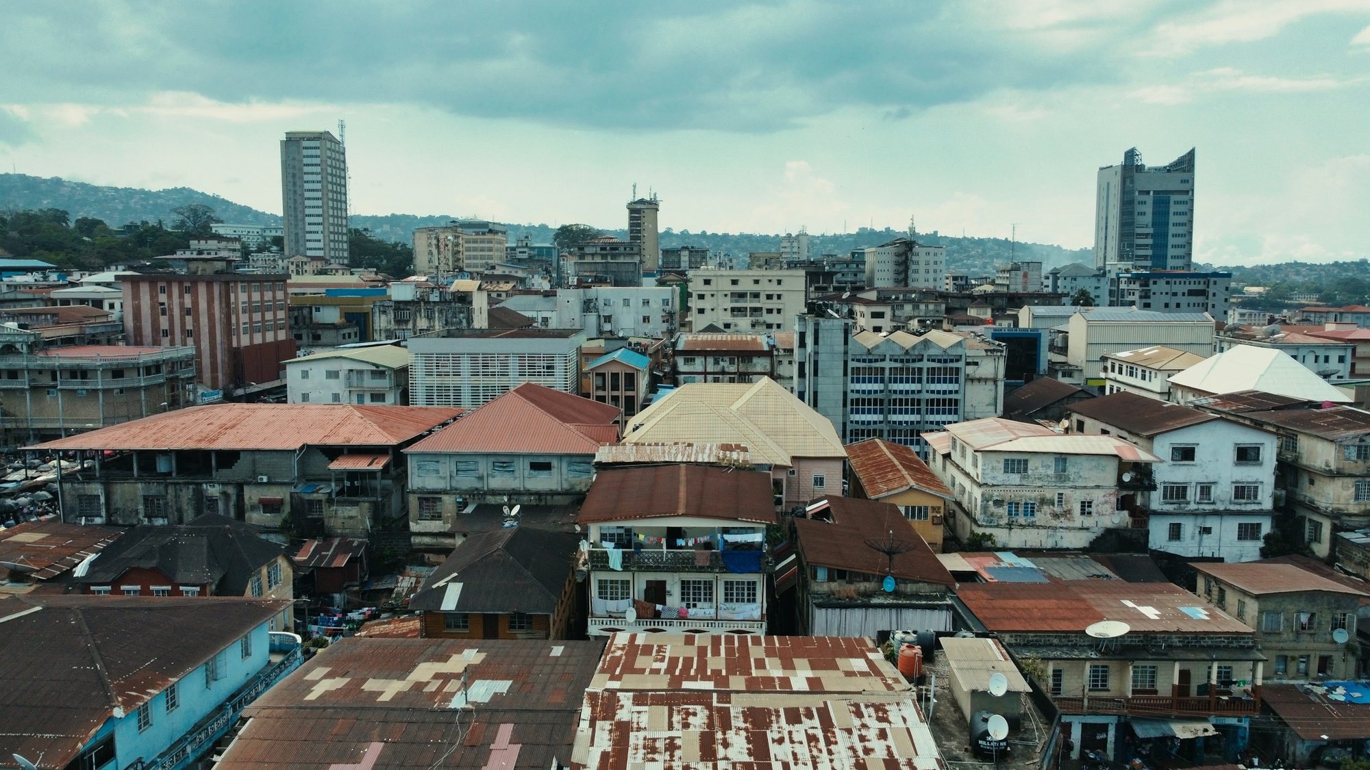 Aerial view of central Freetown, Sierra Leone